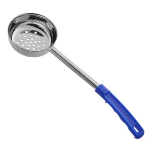 Porcionador plano ranurado de 8oz con mango azul de acero inoxidable para cocina profesional