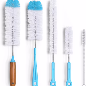 Kit de cepillos para limpieza de vasos, botellas y recipientes de difícil acceso.