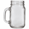 Mason jar de 680 ml con asa de vidrio para bebidas frías y presentación decorativa.