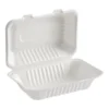 Contenedor blanco compostable de bagazo de caña 9×6 pulgadas para alimentos