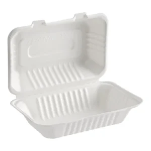 Contenedor blanco compostable de bagazo de caña 9×6 pulgadas para alimentos