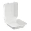 Contenedor blanco compostable de bagazo de caña 8×8 pulgadas sin divisiones para alimentos
