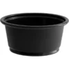 Recipiente soufflé negro de 2 oz en material PP resistente ideal para salsas, dips y delivery