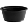 Recipiente soufflé negro de 4 oz en material PP resistente para salsas, dips y servicio de delivery
